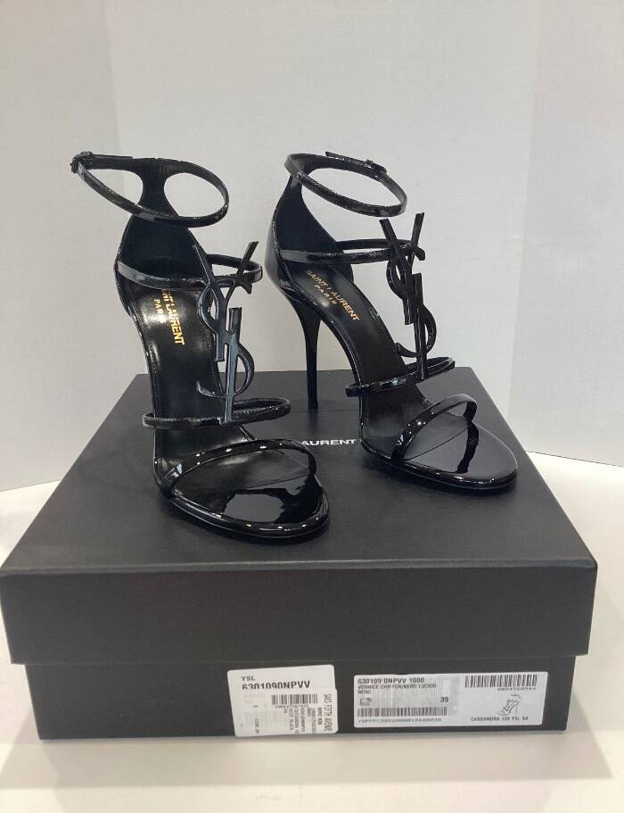 NUOVI SANDALI IN PELLE SAINT LAURENT CASSANDA TAGLIA 39 FRANCOBOLLI $1350