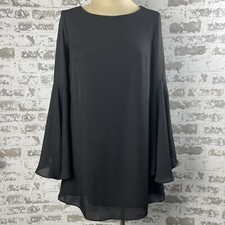 Lulus Chic Black Shift Dress Sz S Bell Sleeves Sheer Lined Mini Go Go Night Out