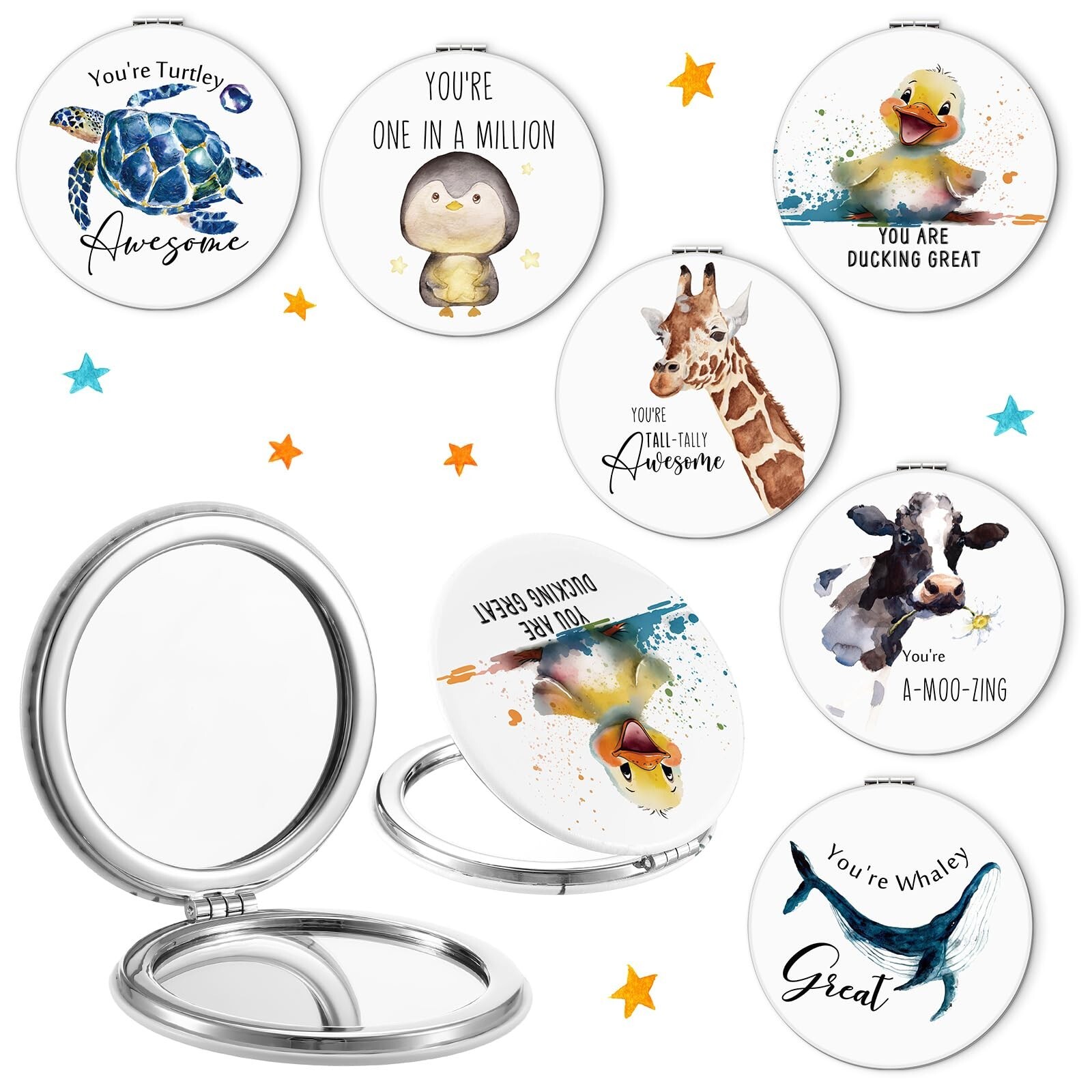 Leinuosen 6 Pcs Inspirational Compact Mirror Round Pocket Mirror Portable Fol...