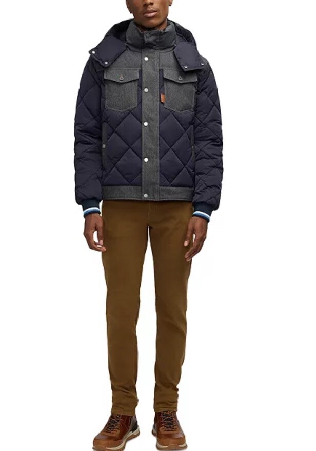 scotch soda jacket Men's Oren Hybrid Denim Puffer Jacket with