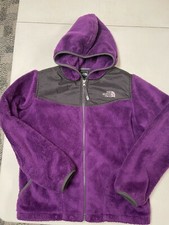 THE NORTH FACE OSITO FUZZY PURPLE GRAY HOODED ZIP JACKET GIRLS LARGE 14 16