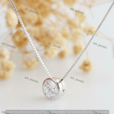 正規品【HYERES LOR】Essence Oval Round Moissanite Necklace 2CT Round Cut Moissanite Bezel Round Pendant Necklace 14K