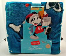 DISNEY Mickey Mouse Christmas Super Soft Travel Blanket 45" X 55" Blue Snowflake