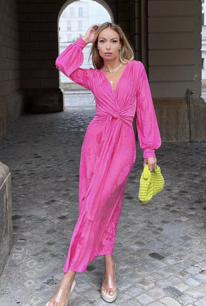 pink wrap dress