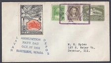 US 1932 NAVY DAY W/ RARE ANCHOR CANCEL IN VIOLET NAVAL DEPOT IN HAWTHORNE NEVADA