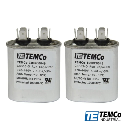 TEMCo 7.5 uf/MFD 370-440 VAC volts Oval Run Capacitor 50/60 Hz AC Electric-Lot-2