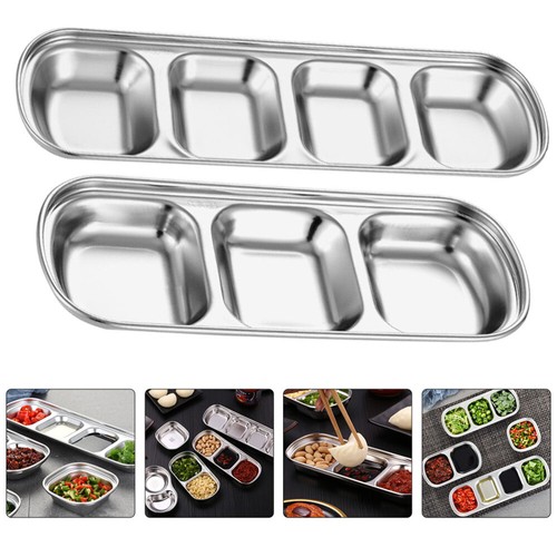 2 Pcs Seasoning Dish Dishes Three-grid Dipping Plates Multi-grid Snack