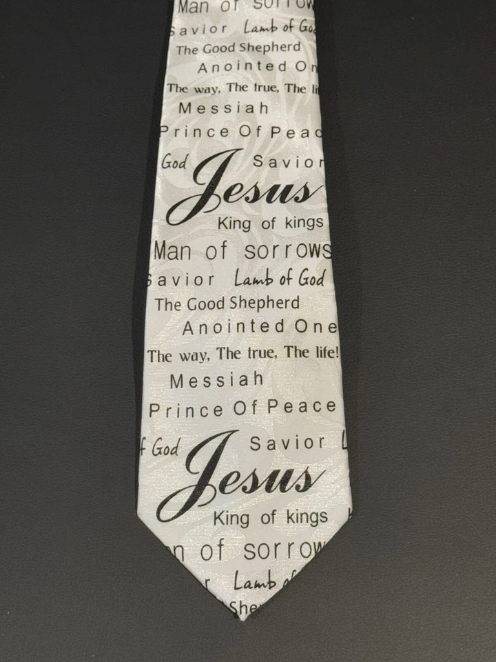 STEVEN HARRIS "Jesus King Of Kings" White Black Mens Tie - Image 2 of 4