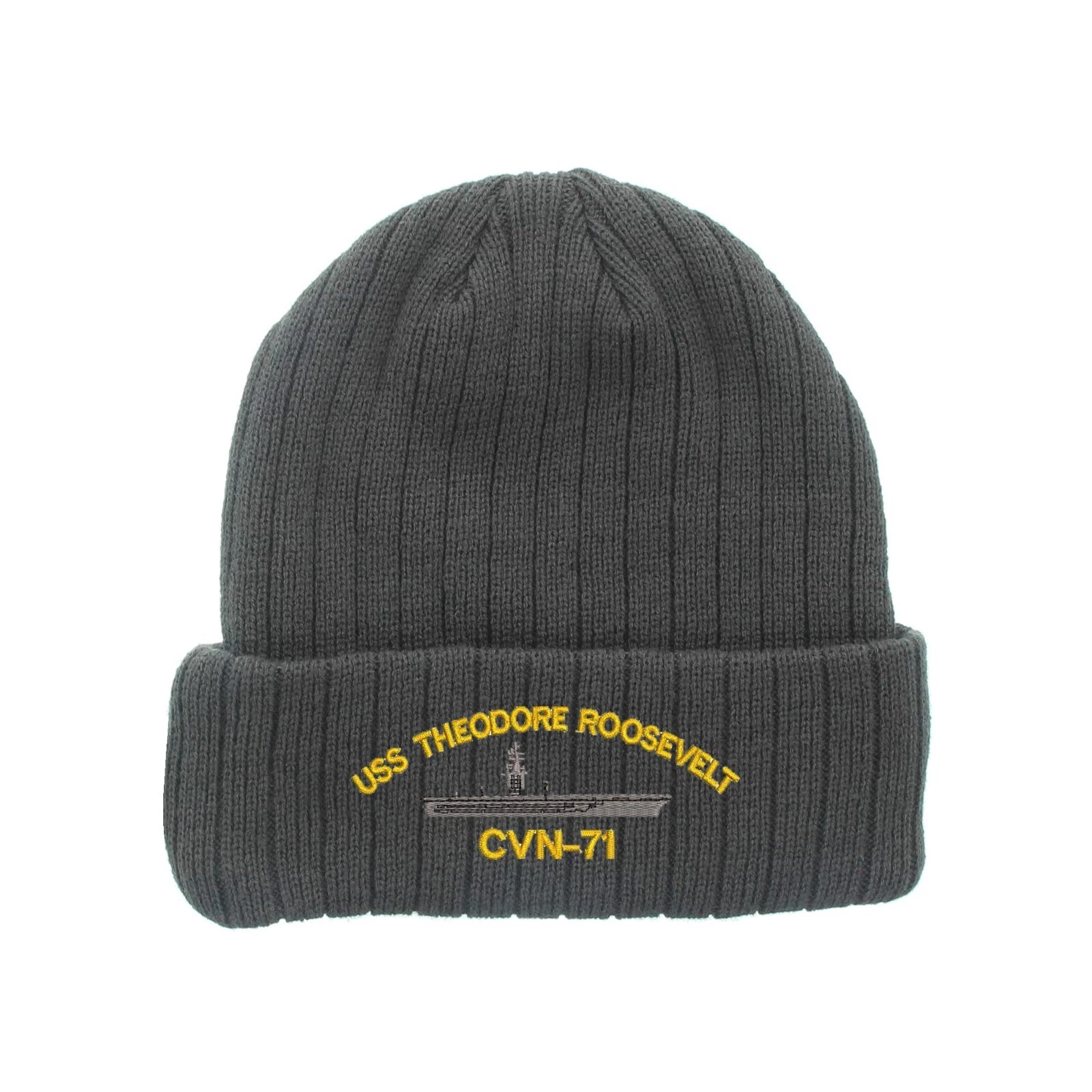 USS CVN-71 embroidered fleece beanie hat, insulated winter beanie hat