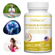 Vitamin B Complex 350mg, All B-Vitamins 60 Capsules