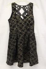 WINDSOR Black And Gold "Bliss" Skater Dress W/Lace Back, Womens Size M- (B8)