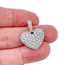 Pav Swarovski Crystal Heart Pendant Vintage Silver-Tone