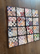 Vintage BABY CRIB / TODDLER BED / LAP Scrappy Yarn Tied PATCHWORK QUILT