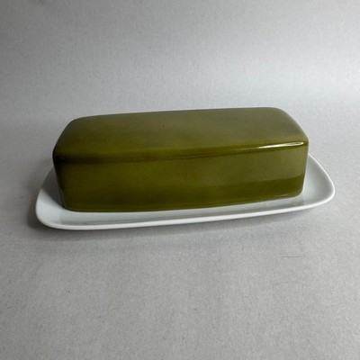 Mikasa Eclipse Narumi Butter Dish Green White Japan Mid Century Modern