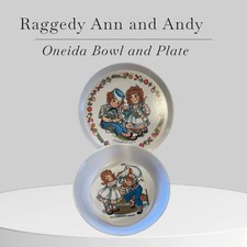Vintage 1969 Oneida Deluxe Raggedy Ann  Andy Dish  Bowl Melamine Set