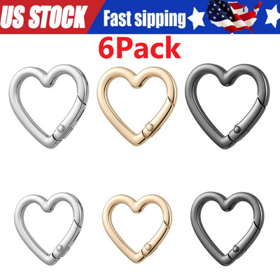 6-Pack Gold Heart Carabiner Clips, Cute Keychain Accessories for Backpacks & Hi