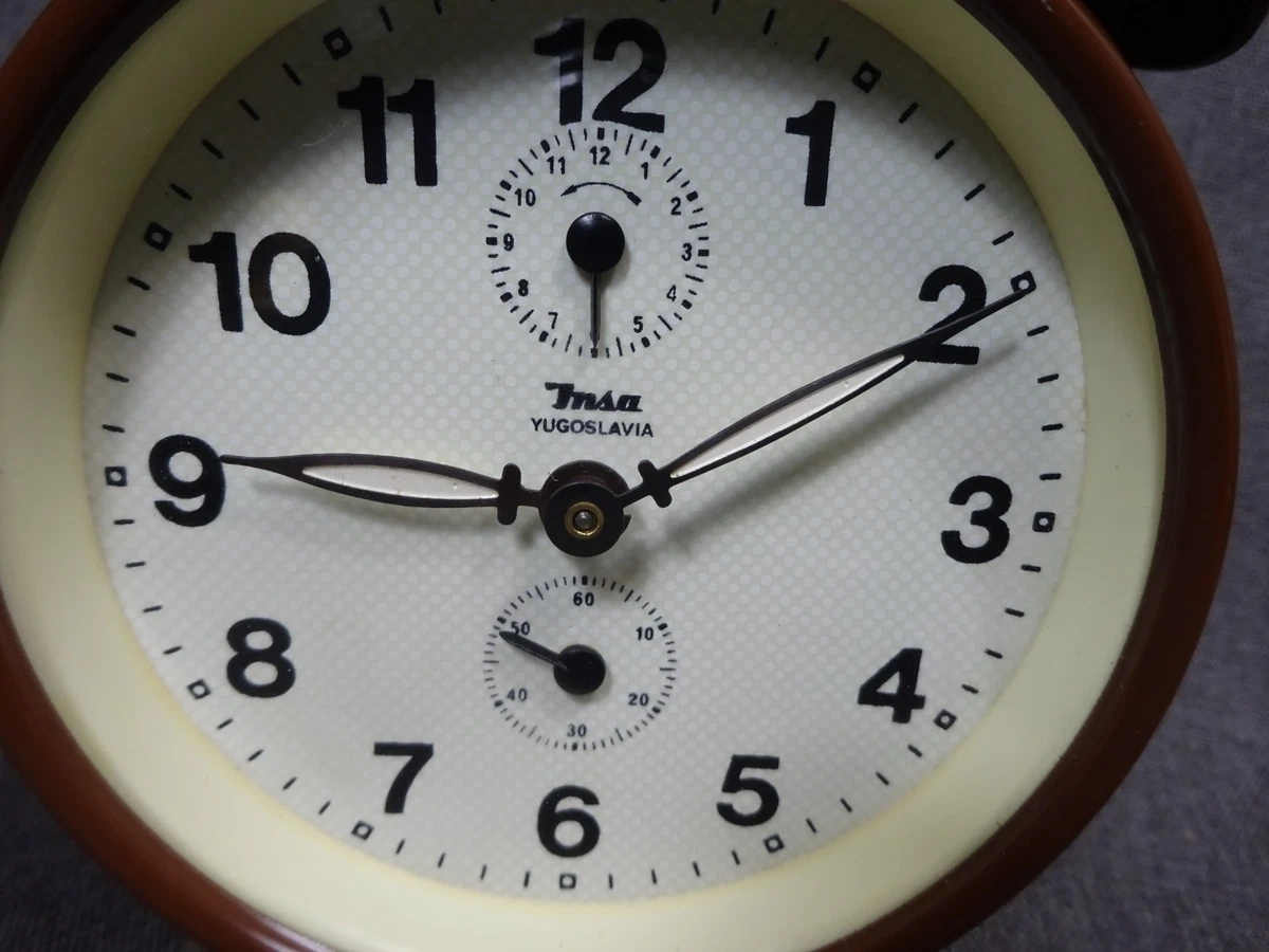 RELOJ DESPERTADOR MECÁNICO VINTAGE INSA YUGOSLAVIA DOBLE CAMPANA MARRÓN