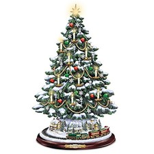 Bradford Thomas Kinkade Candlelit Tabletop Tree Lights & Music & Rotating Train