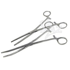 8" Pean Hemostat Forceps Full Serrated Curved  Straight Locking Clamps - 2Pcs