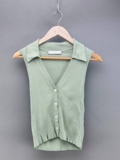 MNG Mango Womens Green Sleeveless Collared Ve...