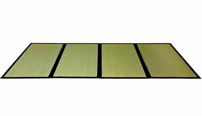 4-Panel Folding Decorative Room Tatami Mat, Beige/Black, J-Life, 35.4x79x.25 