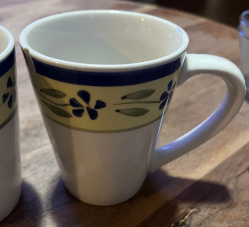 Set of 3 Ceramic Coffee Cups, Sarah Pattern White with Blue and Green Flowers - Image 4 of 4