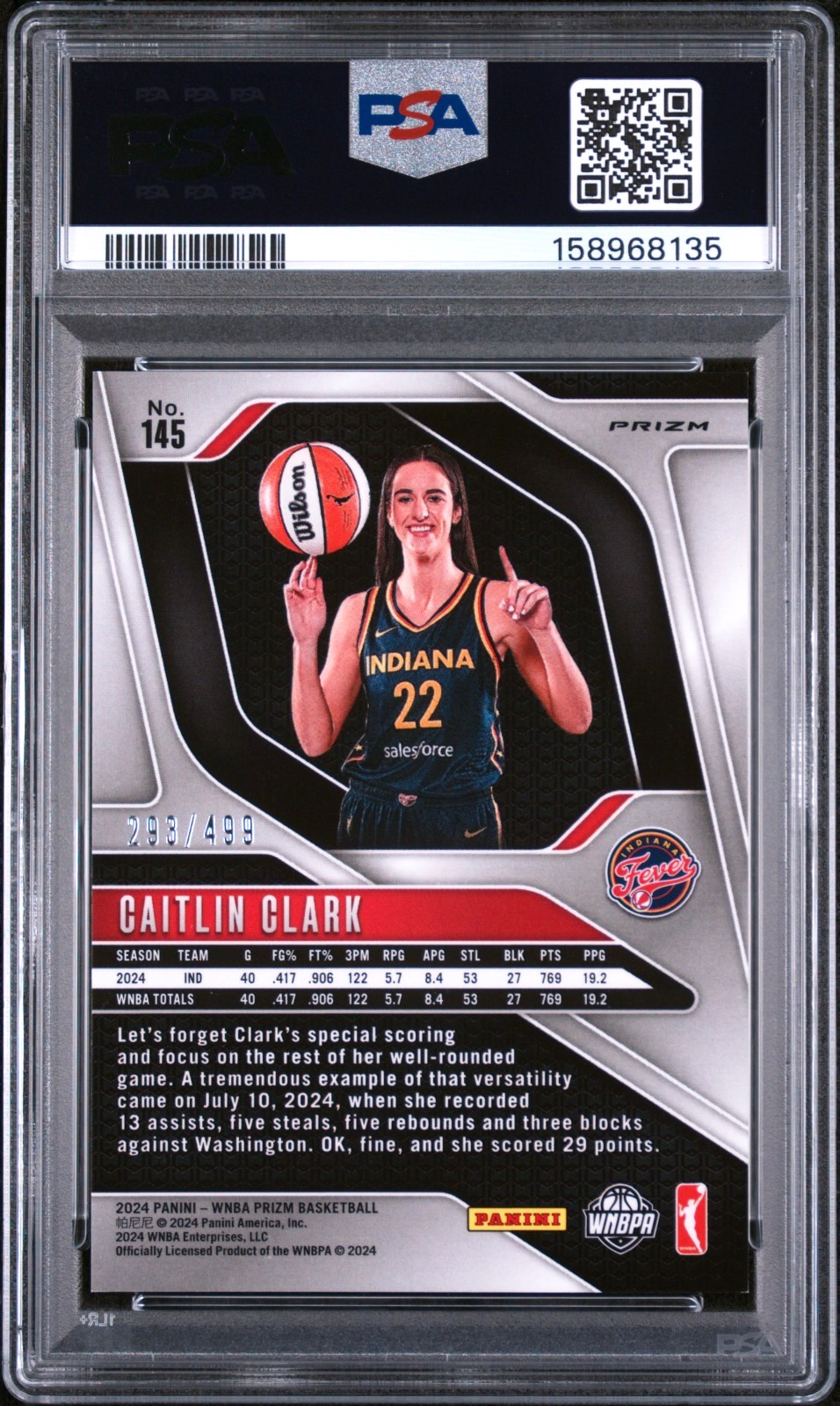 CAITLIN CLARK 2024 PRIZM WNBA RC #145 PULSAR #293/499! PSA 9 MINT! #158968135 view 2