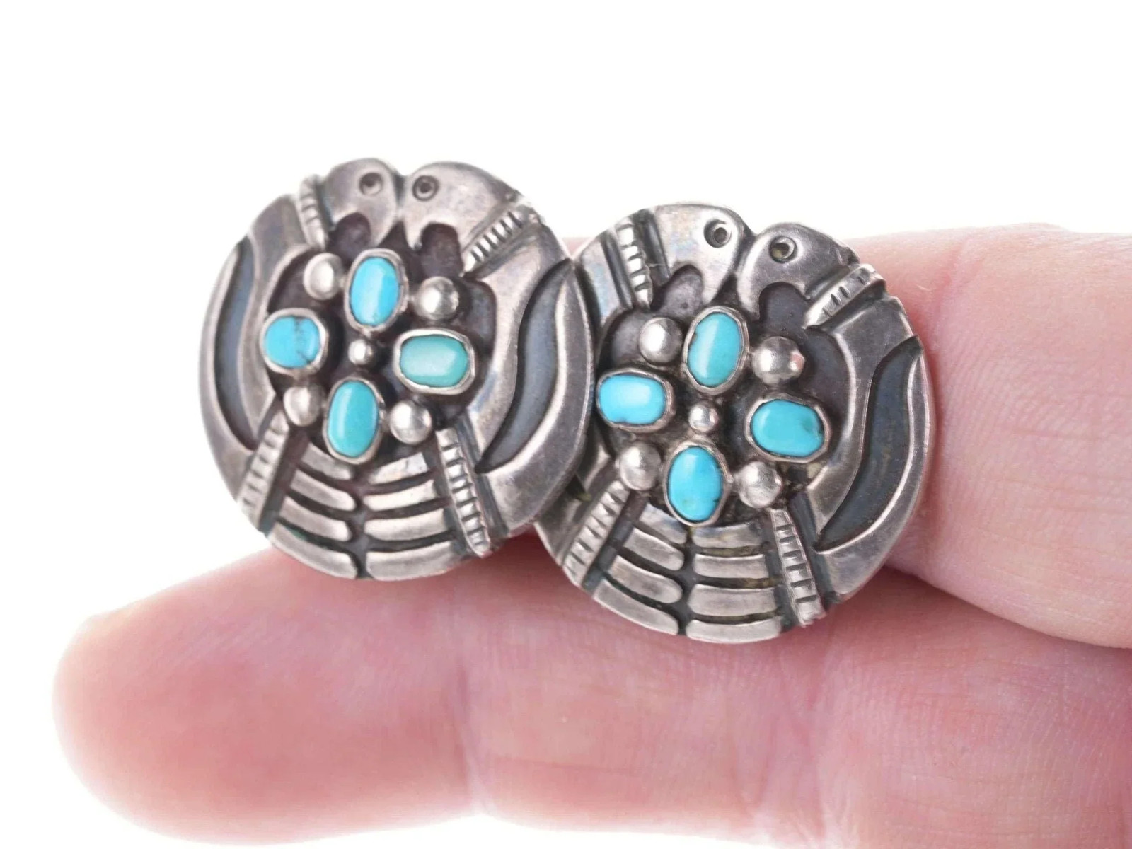 c1940's Hopi sterling silver/turquoise clip-on earrings | eBay