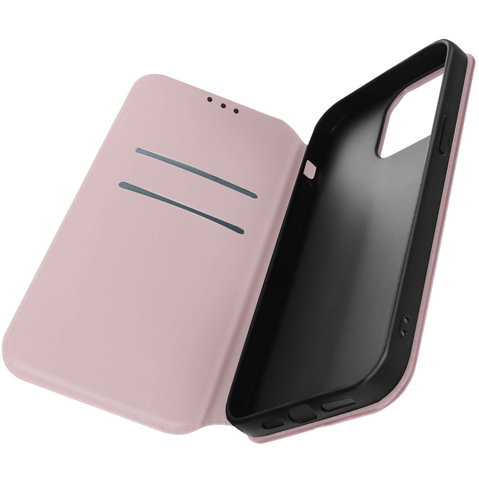 Coque rabat iPhone 14 Pro porte carte et support vidéo couleur champagne antichoc