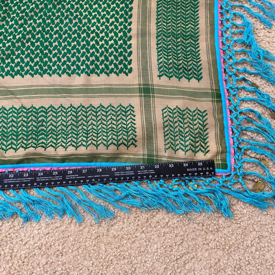 VTG Chan Luu Women Triangle Scarf 40 X 36 Green/Blue Zigzag Print Fringe Hem NWT - Image 3 of 4