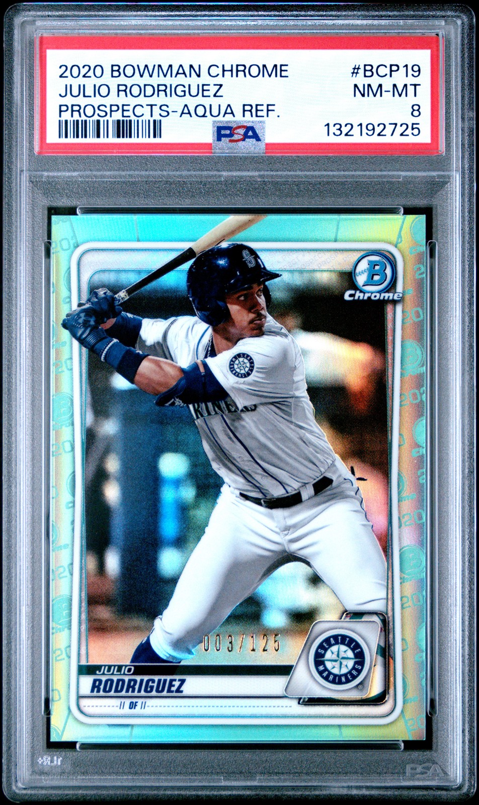 2020 BOWMAN CHROME PROSPECTS AQUA REFRACTOR #BCP19 JULIO RODRIGUEZ 3/125 PSA 8