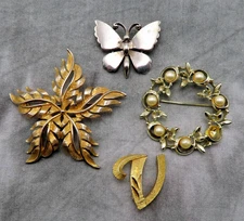 Brooch Lot 4 Signed Vintage to Now Pins JJ Butterfly Mamselle Torino BSK 500f