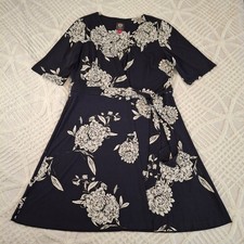 Vince Camuto Womens 14 Navy Blue White Floral Peony Wrap Dress Short Sleeve