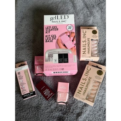 Nails Inc Lot Nail Polish 1 step gel press ons LED Starter Kit NEW Gel Set