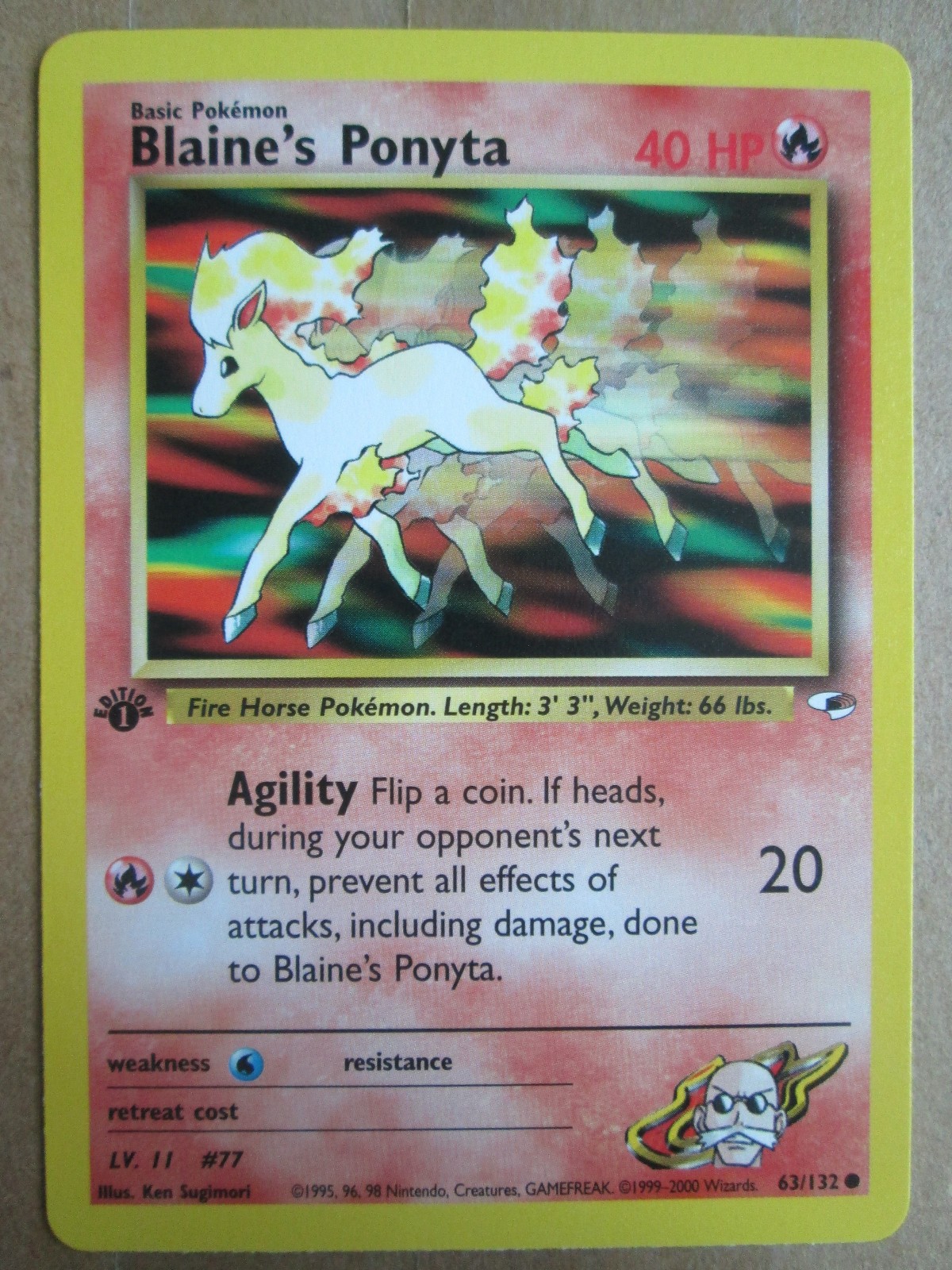 Blaine's Ponyta - 63/132 - 1st Edition WOTC TCG—Gym Heroes Set Pokemon Card