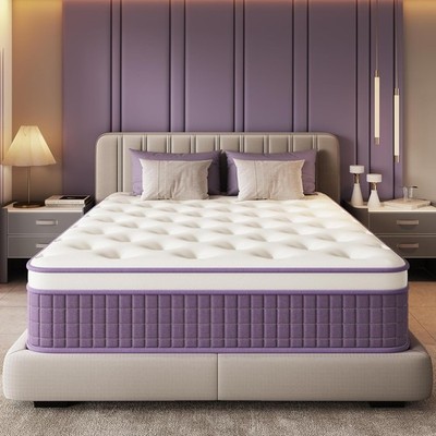 12'' Purple Hybrid Queen Mattress - Gel Memory Foam & Pocket Springs for Comfort