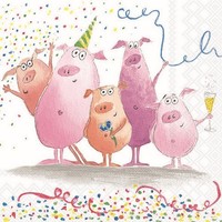20 Servietten Festive Pigs Party-Schweine Partyhut Konfetti Cocktail 33X33Cm