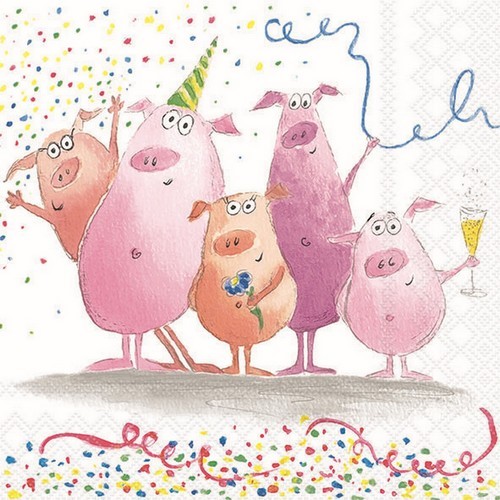 20 Servietten Festive Pigs Party-Schweine Partyhut Konfetti Cocktail 33X33Cm-image
