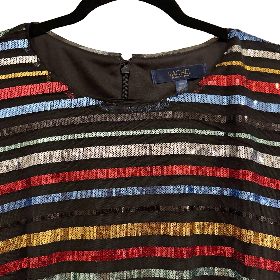 Rachel Roy Christian Siriano 女式连衣裙 18W 码多色条纹亮片 — 第 2/4 张图片