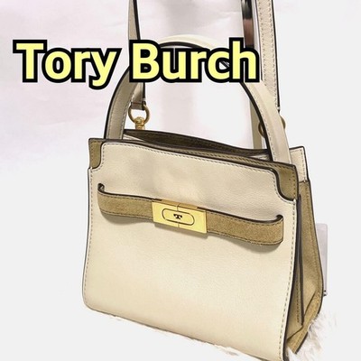 Tory Burch Lee Radziwill Small 2 Way Leather Suede Handbag Shoulder Bag Ivory