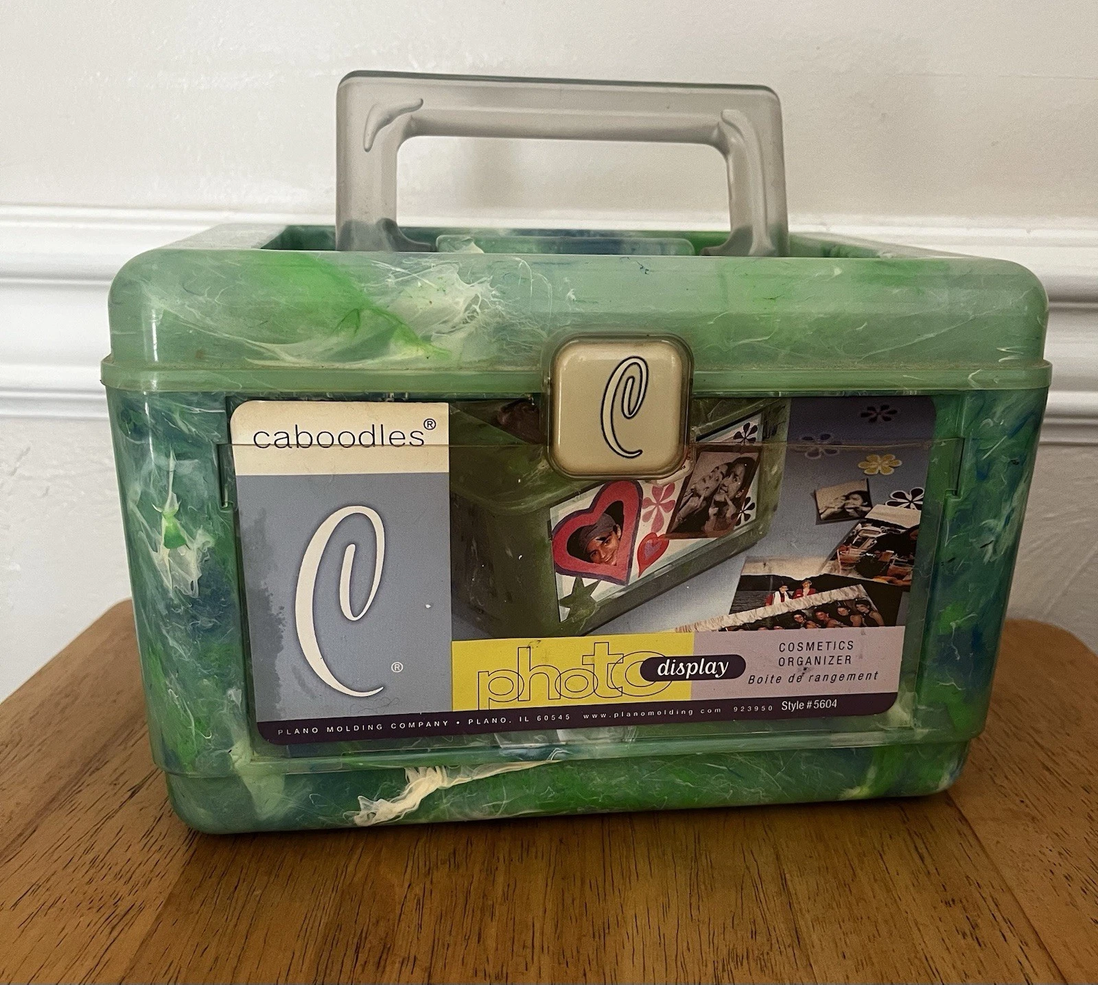 Vtg CABOODLES Color Collisions Makeup Organizer Green White Blue Marble