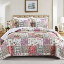Quilt Set King Size, 3 Pieces Bedspread Coverlet Plaid Patchwork Quilt Farmhouse