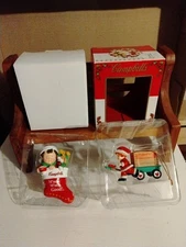 2 CAMPBELL'S SOUP ORNAMENTS 2001 M'm M'm GOOD & 1997 CAMPBELL'S SOUP WAGON