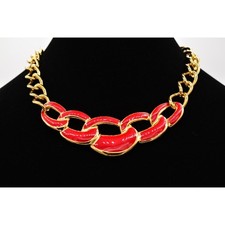 Napier Vintage Necklace Red Enamel Collar Gold Chain Linked Chunky Signed BinT