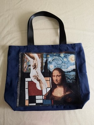 Collage Tapestry Artwork Mona Lisa The Starry Night Lg Navy Tote Bag