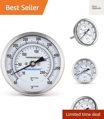 Fully Stainless Steel Bimetal Dial Thermometer, 3'' Dial, 2-1/2'' Stem, 50-500 ...