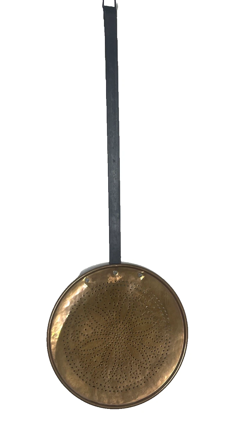 VTG Hand-Forged Copper Skimmer Colander 32” Long Rustic Iron Handle Wall Decor