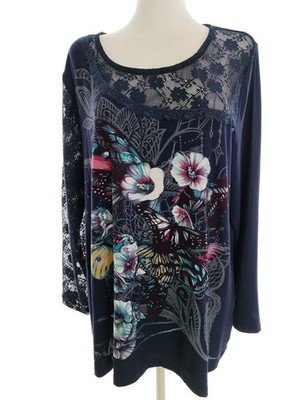 JOE BROWNS Damen Tunika Bluse Gr. 48 Marineblau Viskose Langer Ärmel