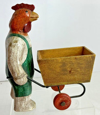 Hand Painted Rooster Pushing Cart. Vintage. Wood
