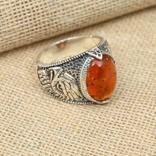 Orange Ambar Gemstone Ring 925 Sterling Silver Men's Beautiful Ring All Size S29 - 第 1/4 張圖片
